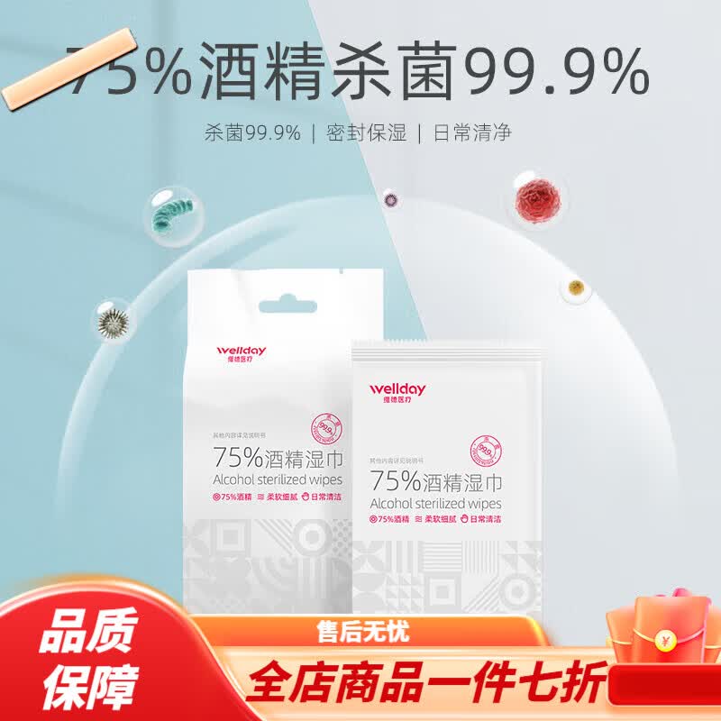 酒精濕巾75%醫(yī)用獨(dú)立包裝 維德75%酒精濕巾10片*10包獨(dú)立包裝清潔皮膚家用消毒濕巾