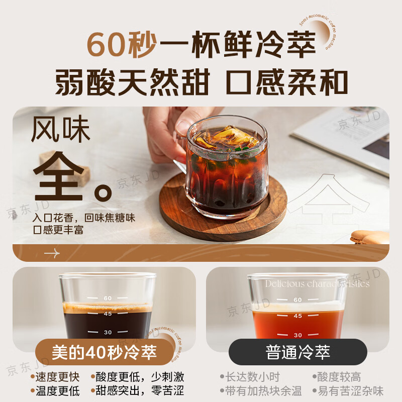 美的（Midea）半自动咖啡机磨豆机冷萃研磨一体机家用意式浓缩双锅炉可视压力30档研磨 【冰川】MA-GEE5800白骑士