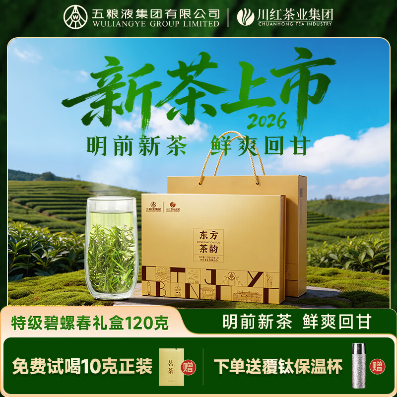 川红 2026新茶现货 特级碧螺春 嫩芽浓香型茶叶送礼佳品 东方茶韵礼盒（送手提袋） 120g*1盒