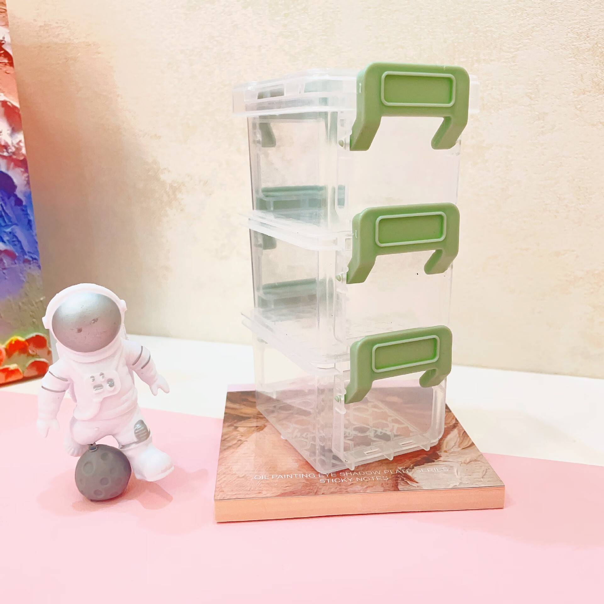 可爱三层透明收纳盒口红发夹发饰盒化妆品盒小文具分装首饰收纳箱 绿色