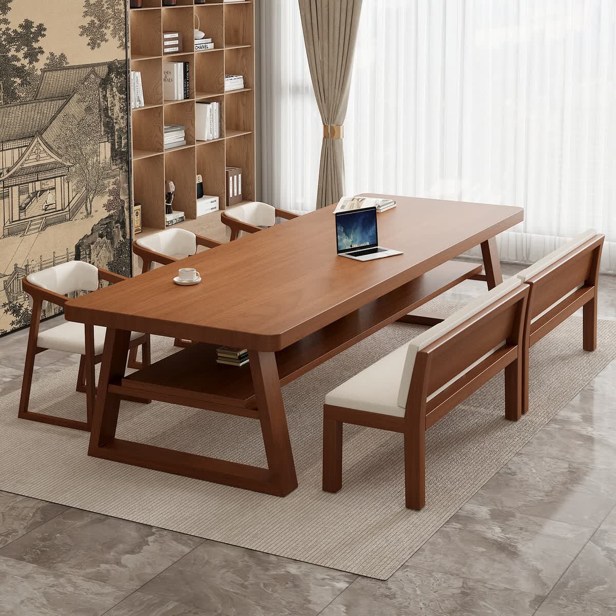 溥畔大长书桌客厅双层大板桌现代简约阅读桌工作台长条桌 长240宽100高75板厚8CM单桌