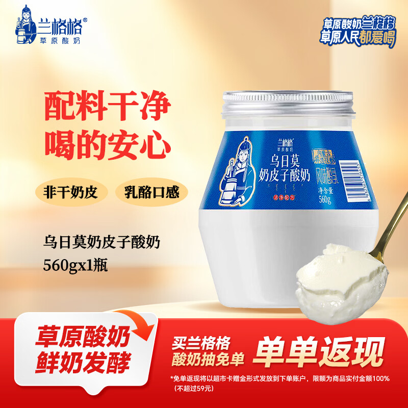 兰格格  草原酸奶 乌日莫奶皮子酸奶560g*1桶 生鲜低温酸牛奶 酸奶大桶