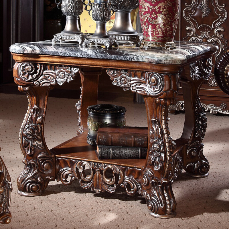 美边几实木欧式复古客厅边桌别墅茶几桌雕花大理石边桌定制客厅家具