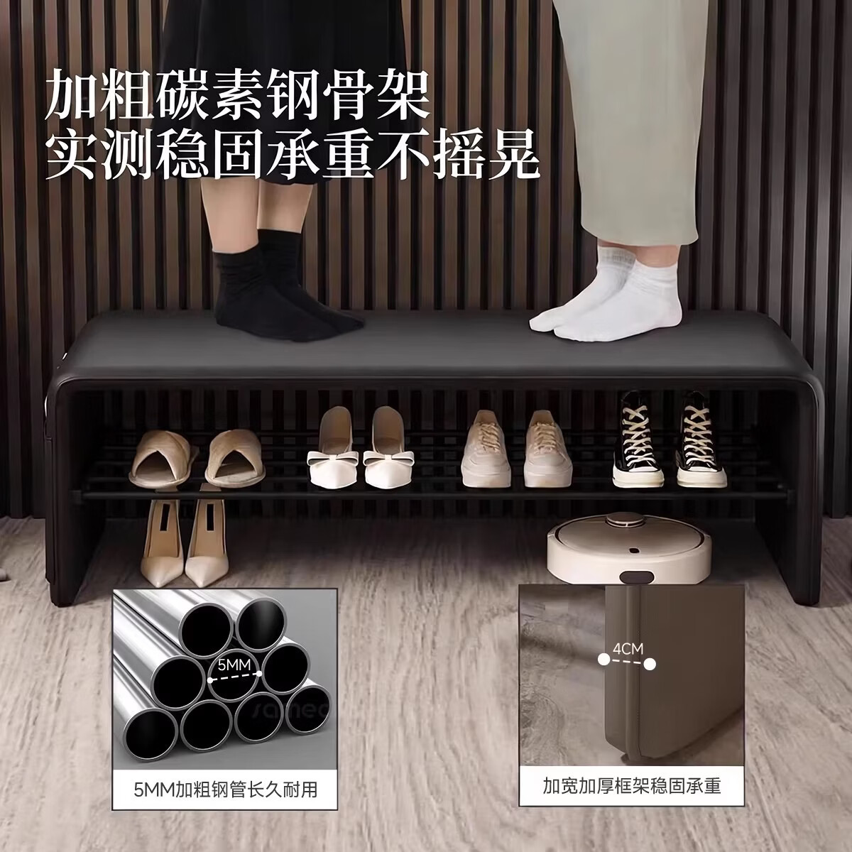 暖堂 WARM HALL换鞋凳进门口家用入户玄关穿鞋凳子轻奢高级感床尾长条坐凳一体 奶灰色100cm【SSS猫抓皮+特A级钢材】 整装发货+免安装