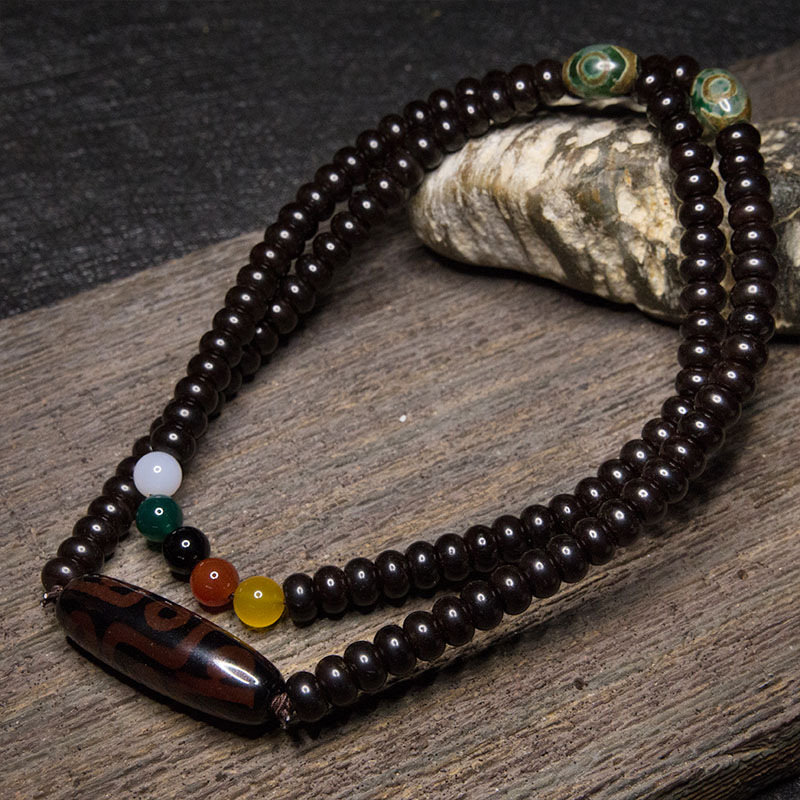 椰蒂印尼老料黑金108佛珠 天然男女配饰天珠貔貅平安扣手串项链 天珠