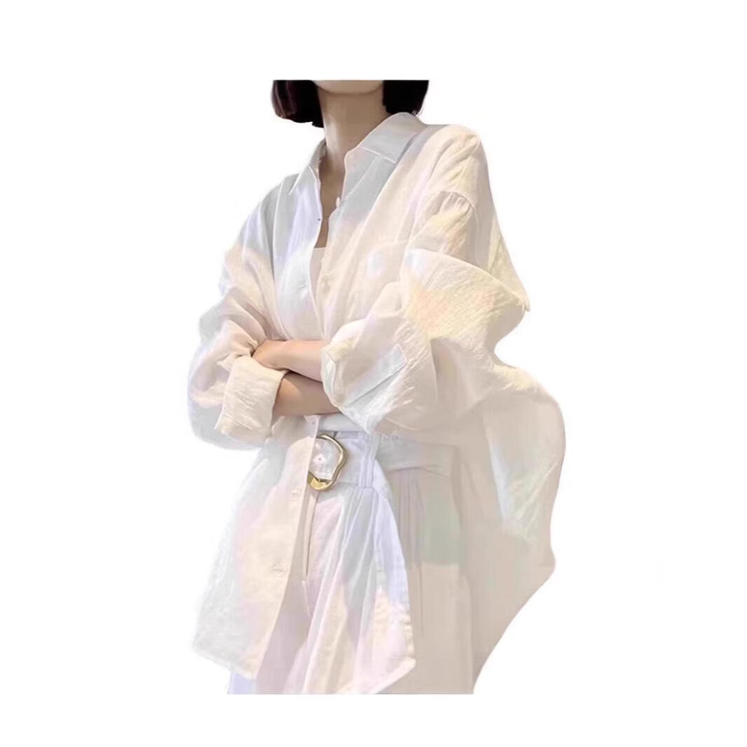 【源头直采】透气棉麻防晒长袖衬衫女夏季薄宽松显瘦休闲百搭上衣 C131白色亚麻棉麻衬衫 M 建议90-110斤