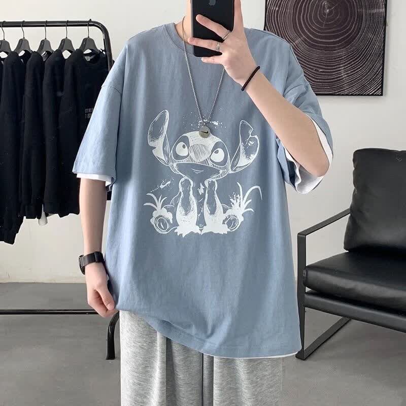 狄保特衣服男夏季套装男短袖T恤学生帅气裤子男束脚灰色男一套搭配潮 蓝 蓝色纯棉T恤-S-33