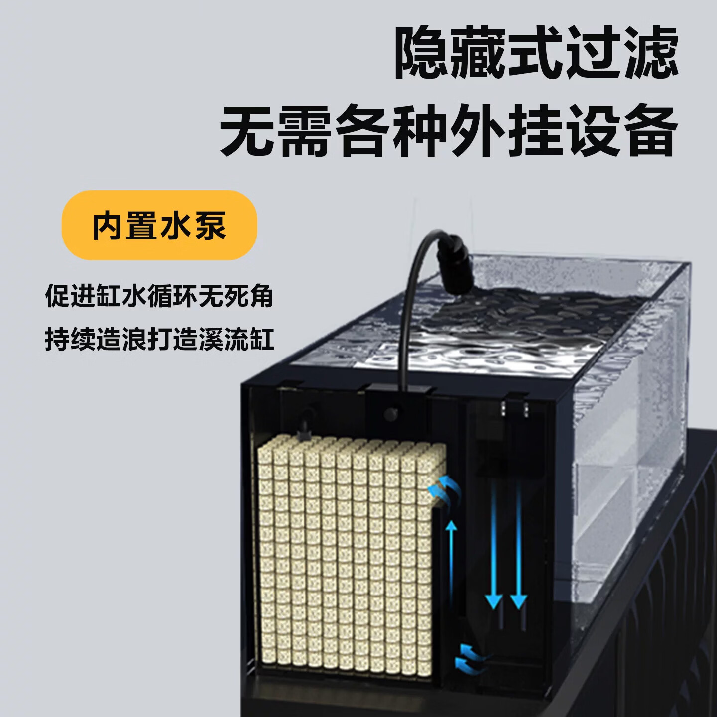 宠小岛溪流鱼缸一体式2026新款侧滤金晶超白玻璃鱼缸生态造景溪流缸3.0 60x25x25【豪华款】赠溪流石5斤