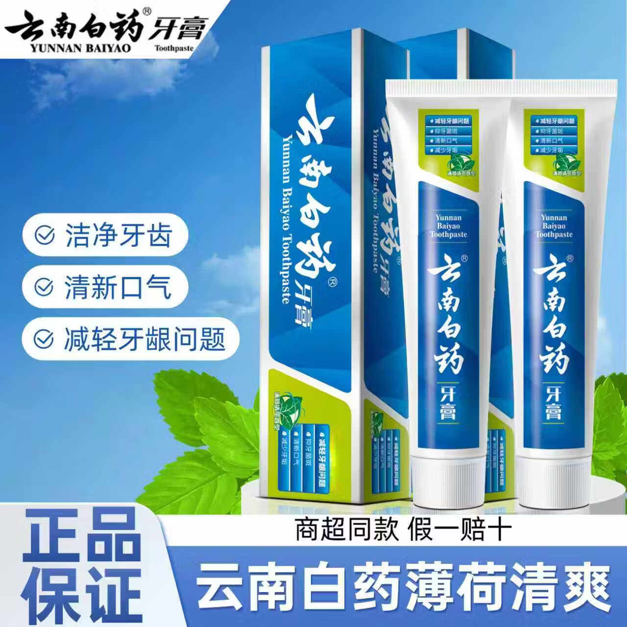 云南白药牙膏薄荷清爽洁净牙齿清新口气减缓牙龈问题家用官方正品护龈牙膏 薄荷香型150g*2