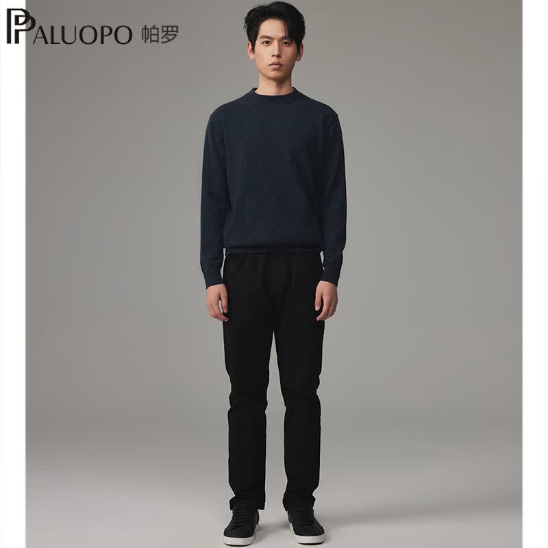 帕罗（PALUOPO）秋冬新款男士纯山羊绒衫休闲舒适保暖高支纱长袖套头毛衣上衣 丈青蓝AB 3XL (125码)