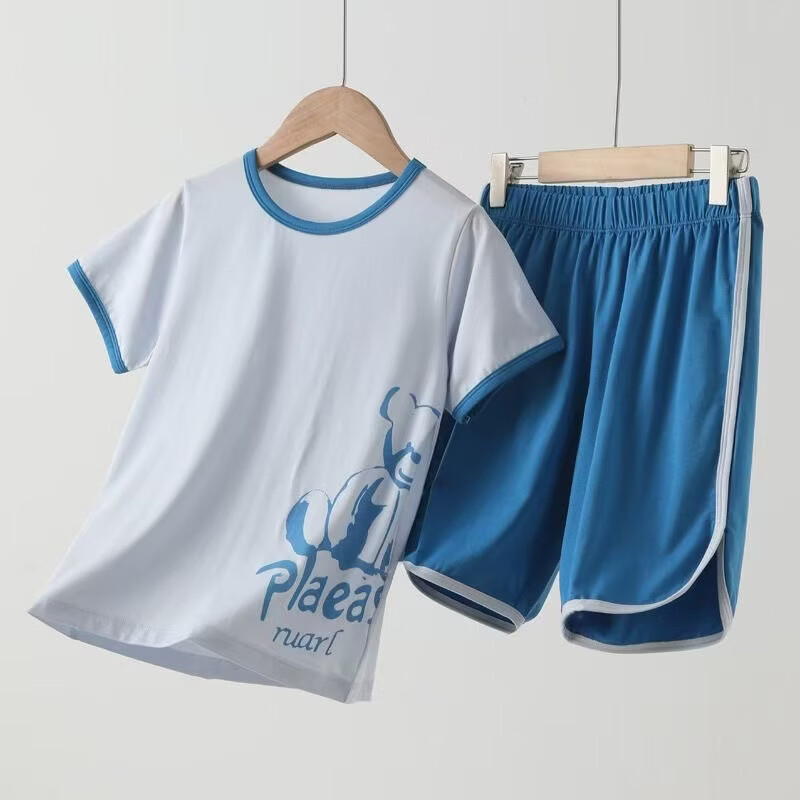 顶瓜瓜儿童睡衣男童夏季薄款男孩2026新款女童宝宝短袖家居服套装 蓝色熊宝 110  建议体重25-35斤