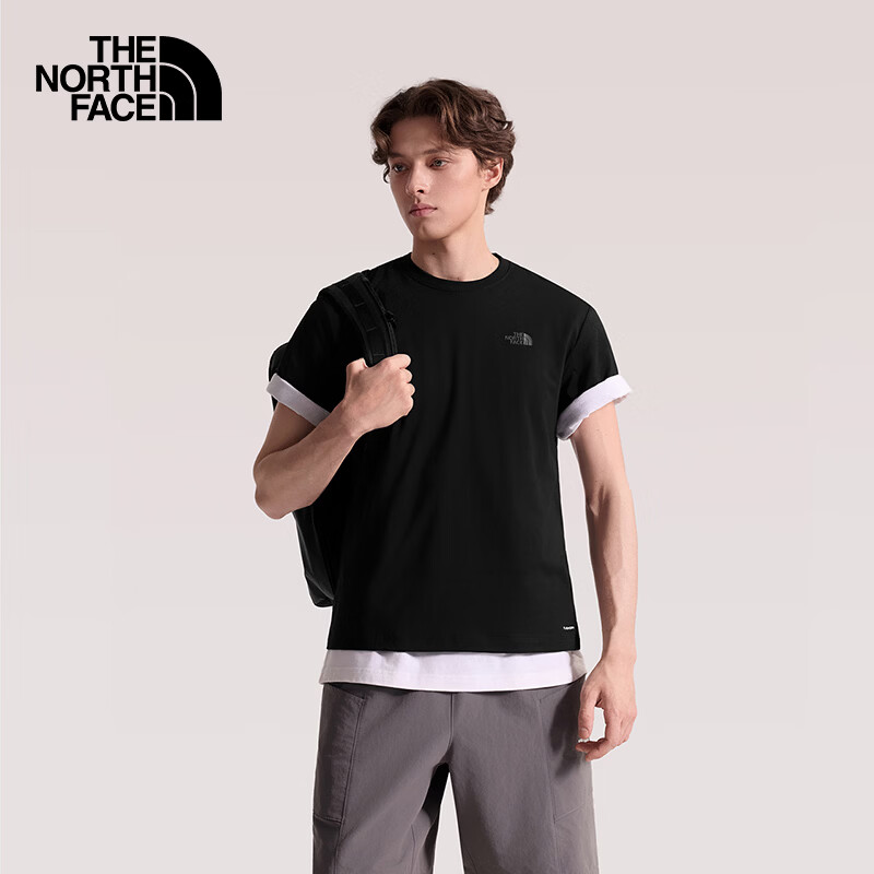 The North Face北面短袖T恤男女同款印花户外速干透气8GXD 黑色/JK3 3XL