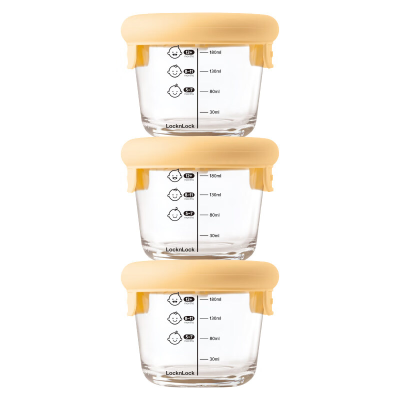 乐扣乐扣（LOCK&amp;LOCK）辅食盒婴幼儿保鲜玻璃碗套装冰箱收纳冷藏微波炉加热蒸煮 230mL*3PLNG508S3