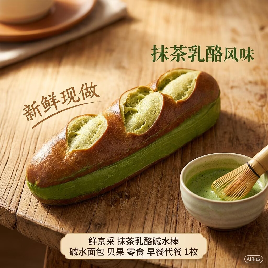 鲜京采抹茶乳酪碱水棒碱水面包贝果零食早餐代餐1枚90g