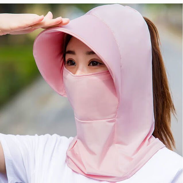 全脸遮阳帽子女夏季防晒帽防晒户外骑行护颈面罩太阳帽薄款 粉色【1个】冰丝大檐帽