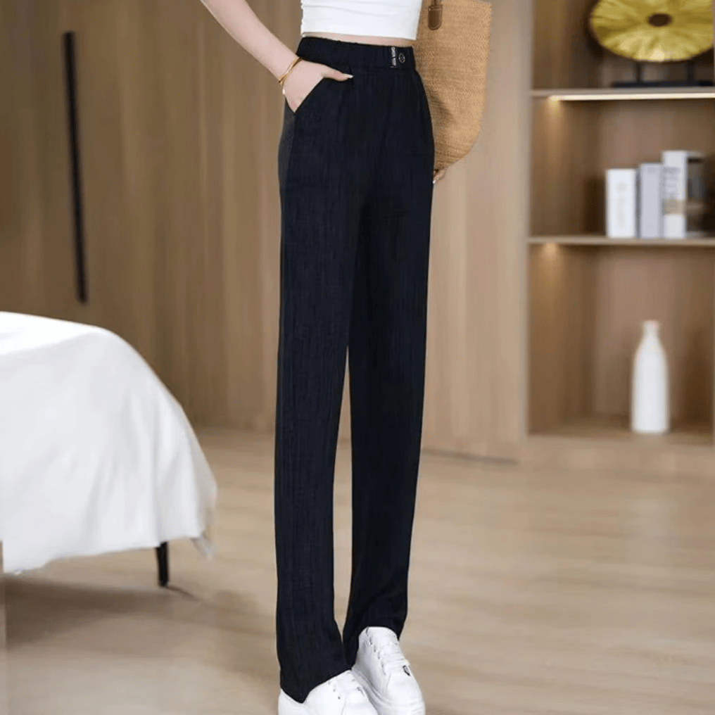 2026春夏季垂感直筒裤女显瘦大码十四高腰宽松薄款休闲冰丝阔腿裤 黑色 XL （建议120-140斤）