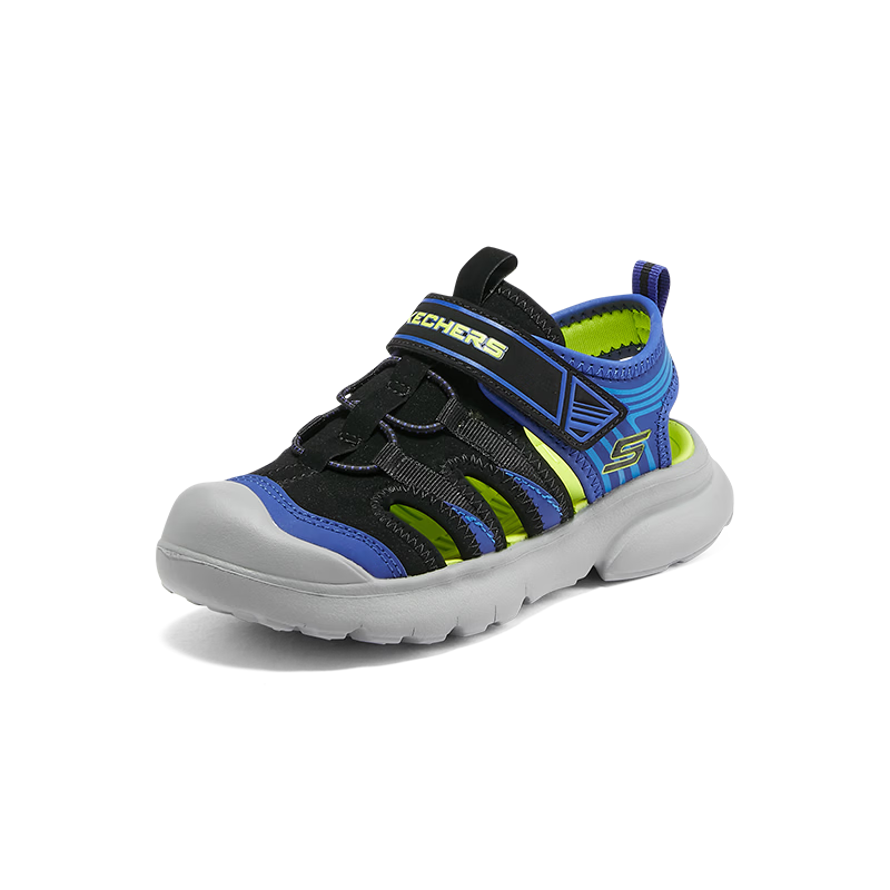 Skechers斯凯奇男童凉鞋夏3-12岁大童包头凉鞋轻质镂空儿童沙滩鞋406511L 海军蓝色/柠檬色/NVLM 28.5