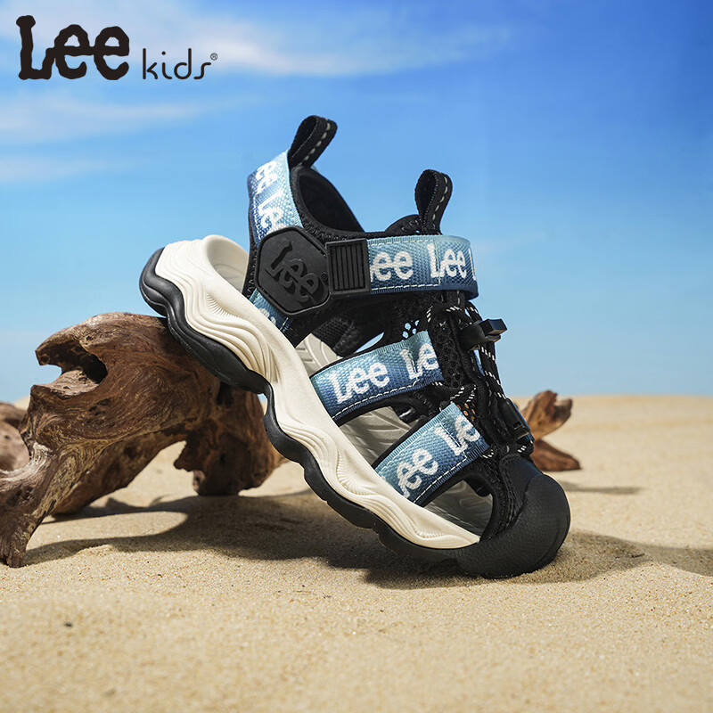 Lee童鞋夏季新款儿童包头涉水凉鞋女童百搭防滑沙滩鞋男大童 黑蓝 36 【建议脚长225mm】