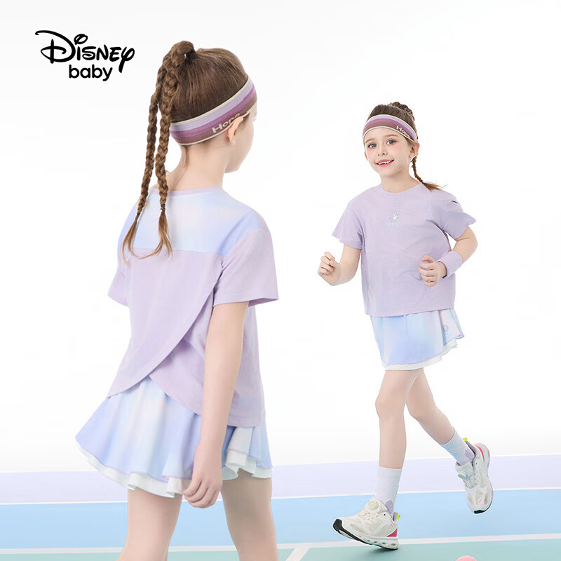 迪士尼（Disney）迪士尼女童运动套装2026夏季新款儿童休闲运动套装两件套女夏装 紫色梦幻 160 高155-160cm重85-100斤