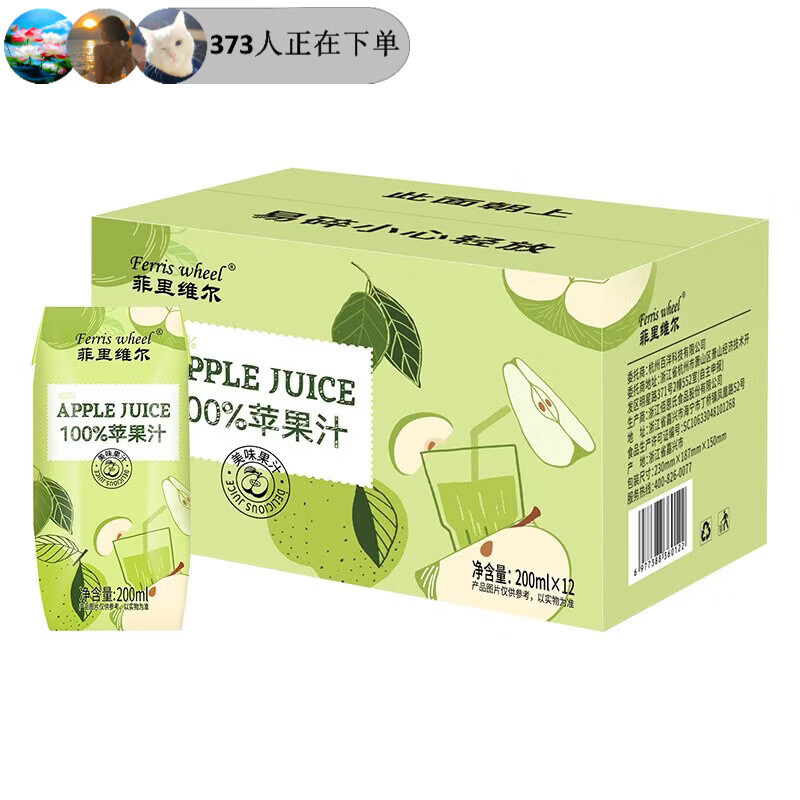 菲里维尔 FERRIS WHEEL苹果汁复原果汁饮料小瓶便携箱装200ml*12瓶清甜果汁饮品 苹果汁200ml*12瓶