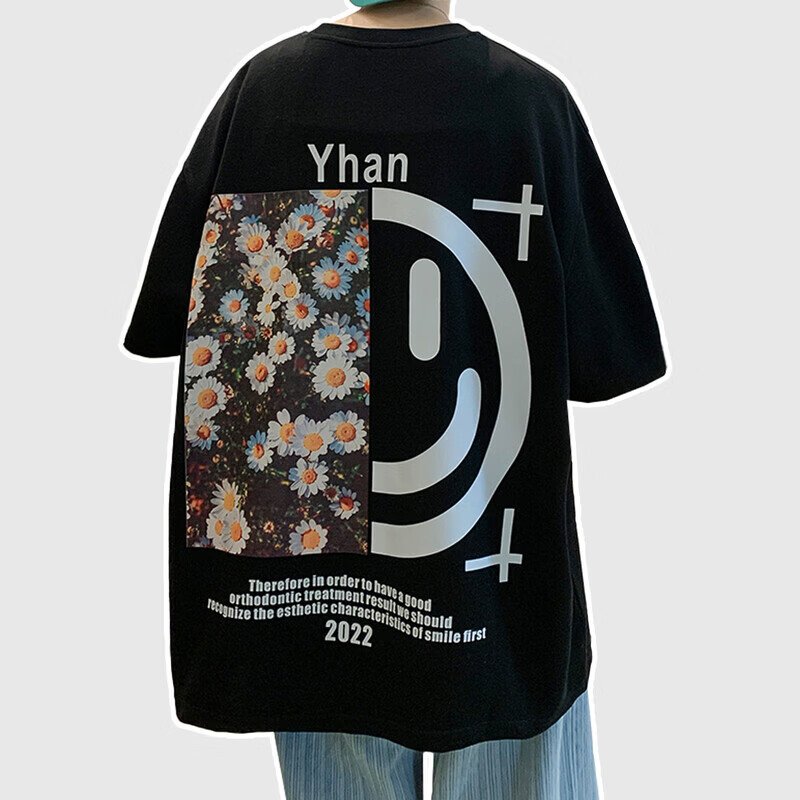 狄保特男生衣服男装搭配一套帅气纯棉短袖t恤潮牌学生穿搭休闲套装宽松  黑色T恤-XL 115-140斤 优先发货-33