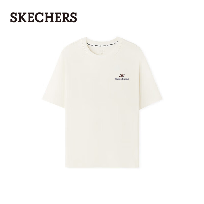斯凯奇（Skechers）新款男女同款针织短袖T恤衫基础款打底衫L225U117 棉花糖白/0074 M