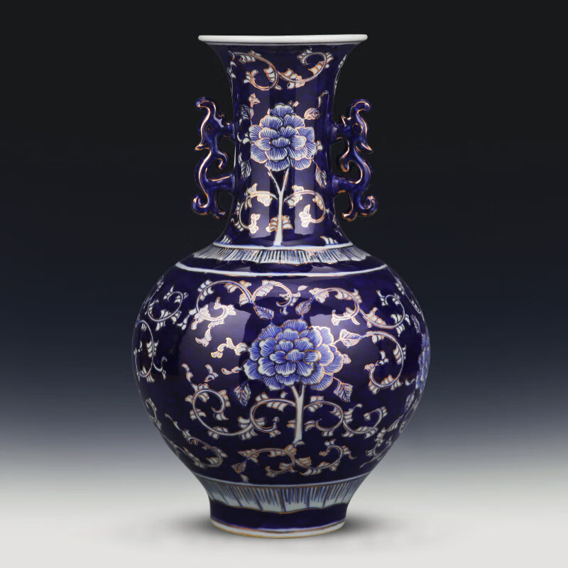 陶瓷乔迁器大号落地客厅中式大气时尚家用 名师石钦铭作品-描金霁蓝