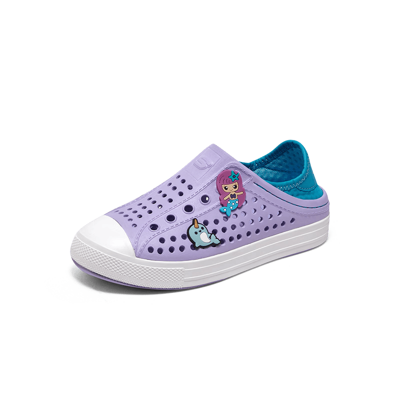 Skechers斯凯奇儿童鞋一脚蹬包头凉鞋夏季男女洞洞鞋中大童沙滩鞋308310L 女童/薰衣草色/浅绿色/LVAQ 35