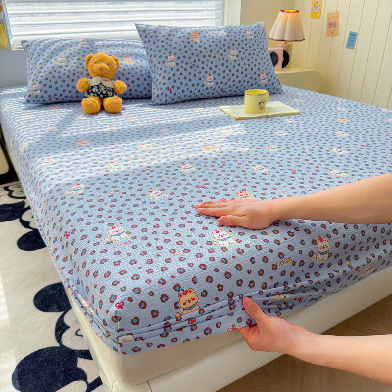 雅鹿A类双层纱床笠床罩单件席梦思床垫保护套罩宿舍全包床单四季通用 豹纹泡芙狗 【A类面料 软糯松软】 180x200cm床笠+枕套一对