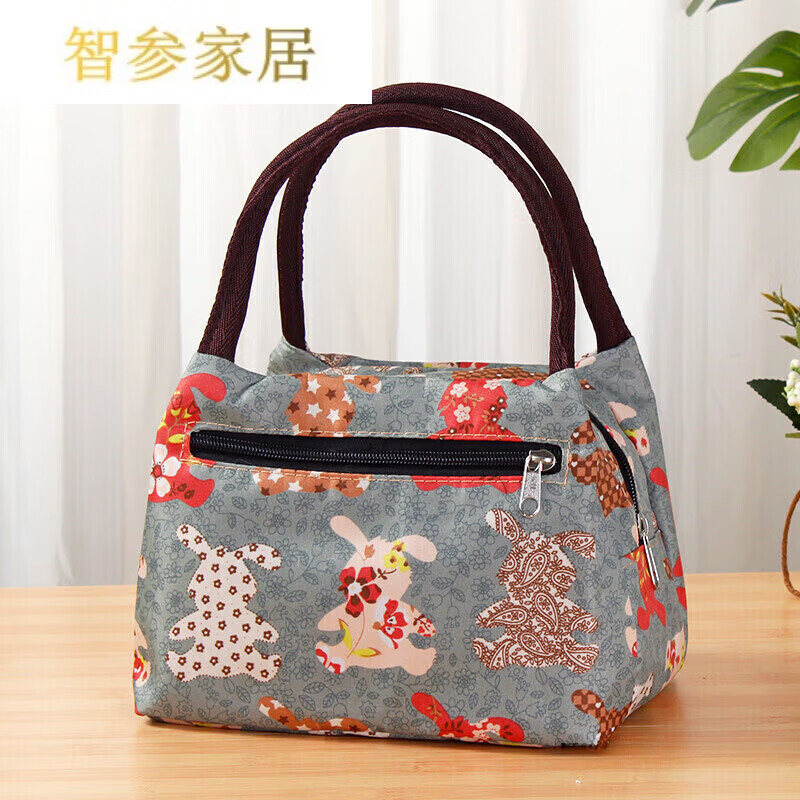 贝意品防水轻便帆布女包手提袋妈妈小布包妈咪布包上班手拎包饭盒便当包 绿兔 三拉链