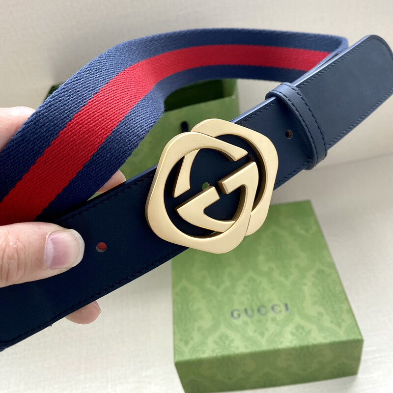 酷奇皮带男真皮双g扣头层牛皮古驰腰带男商务休闲奢侈品古奇打孔裤带 8 125cm