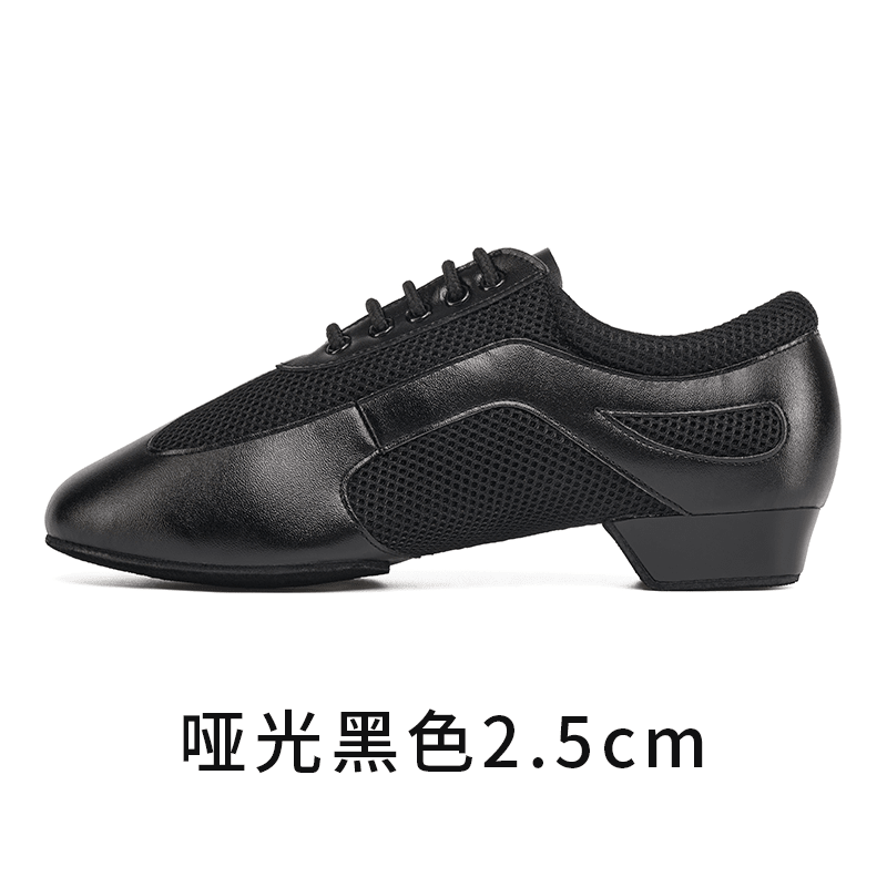 【新品】I级拉丁舞鞋练功鞋教师鞋透气舒适女软底舞蹈鞋舞鞋 哑光黑色2.5cm两点毛底 防磨脚包跟棉 34
