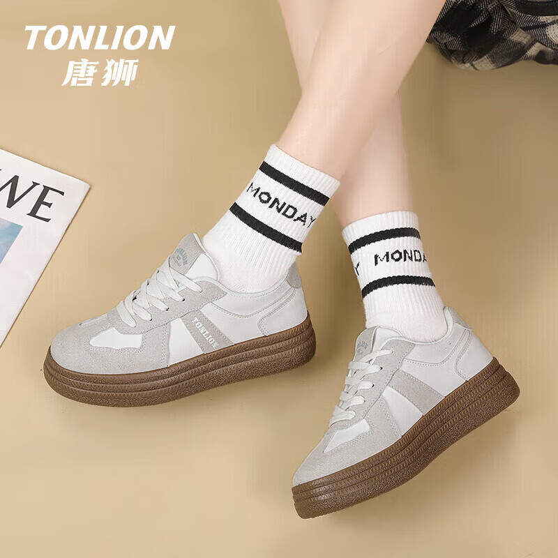 唐狮（TonLion）鞋子女2026春夏季潮流个性板鞋女软底舒适时尚女鞋耐休闲鞋 白灰TS20234175 35