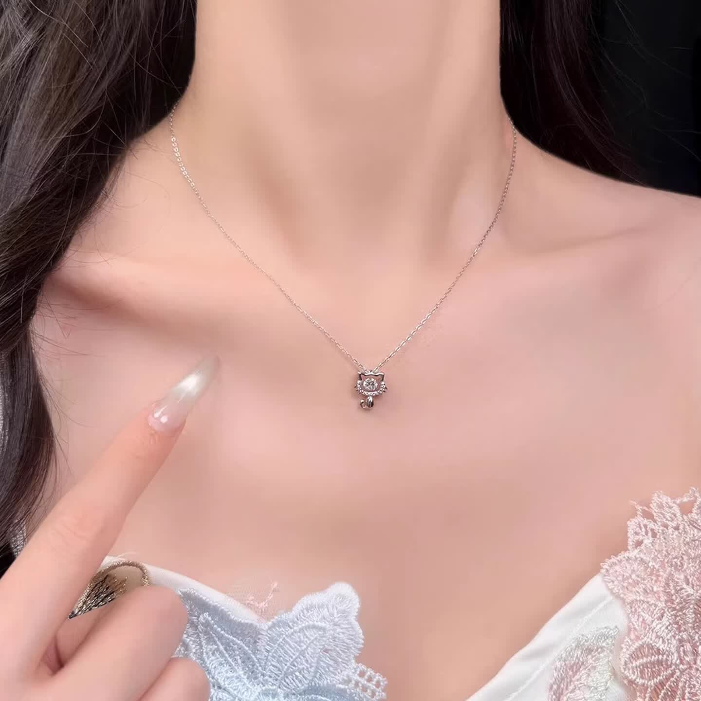 格兰瑞灵动猫咪999纯银项链女小猫项链轻奢小众设计足银送女友生日礼物 真爱礼盒(配送证书 一证一码)