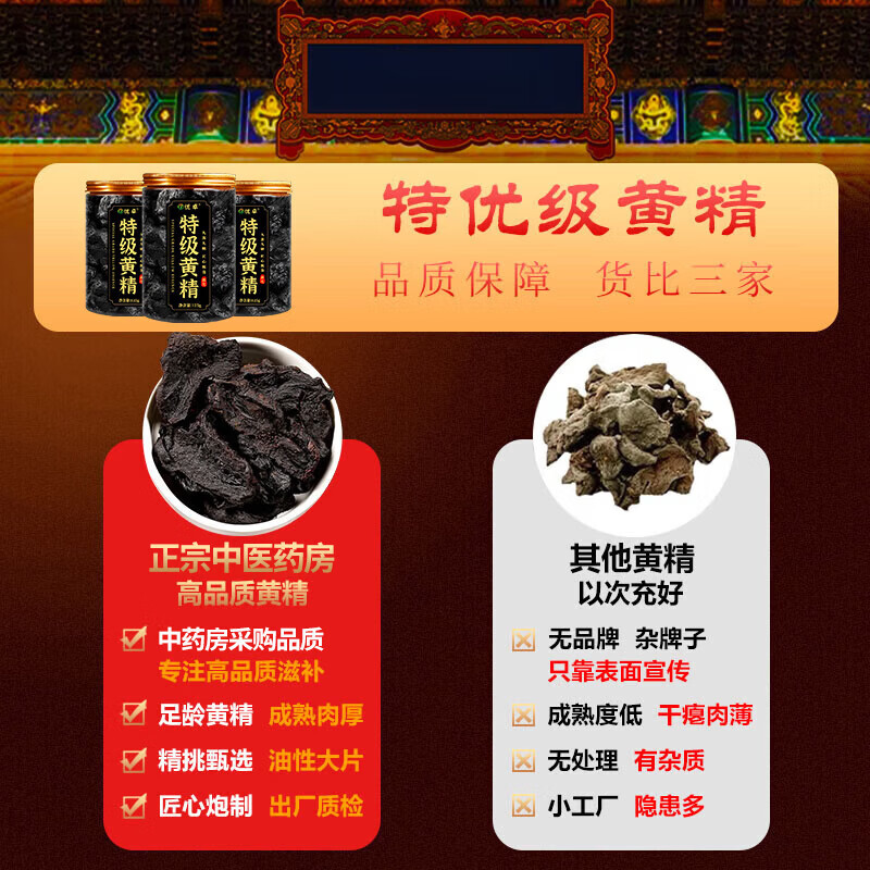 同仁堂(TRT)野生黄精九蒸九晒九华山深山野生制黄精油头黄精即食泡茶中药材 -补益肾精强筋健骨黄精片 250g*2罐