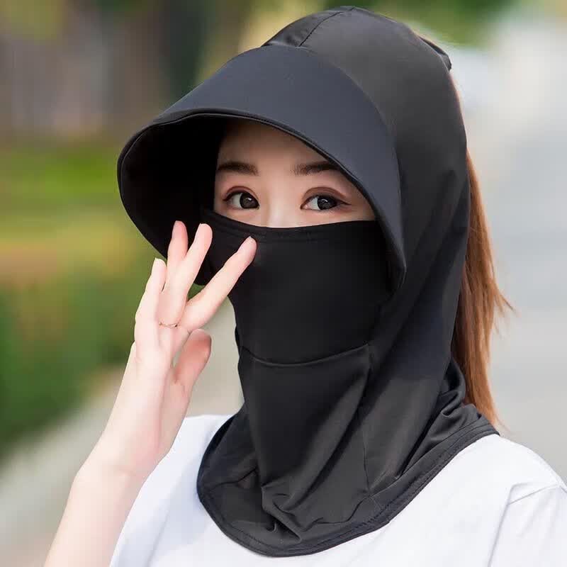 全脸遮阳帽子女夏季防晒帽防晒户外骑行护颈面罩太阳帽薄款 粉色【1个】冰丝大檐帽