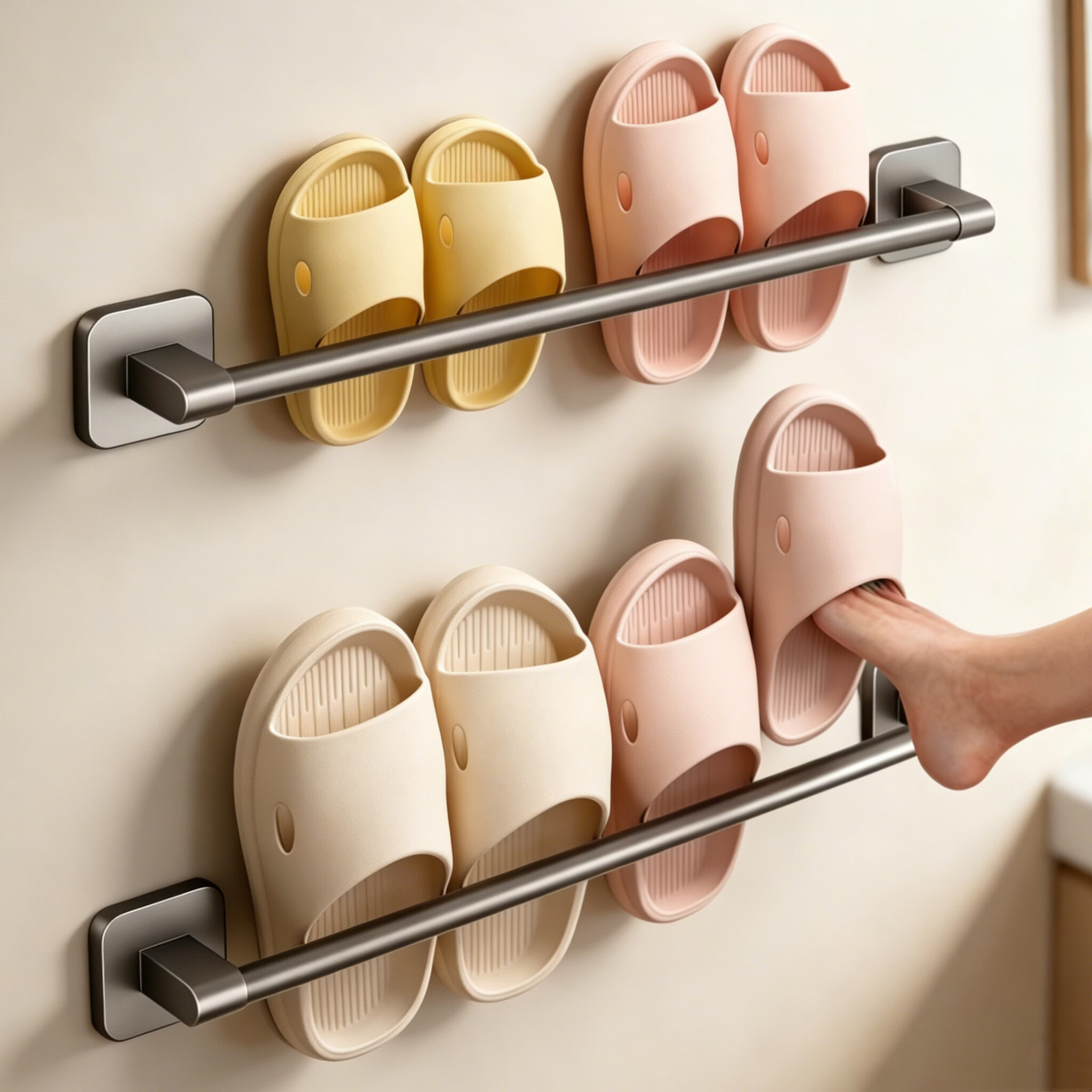 馨沛浴室拖鞋架太空铝免打孔毛巾架卫生间置物架门后厕所壁挂收纳挂架