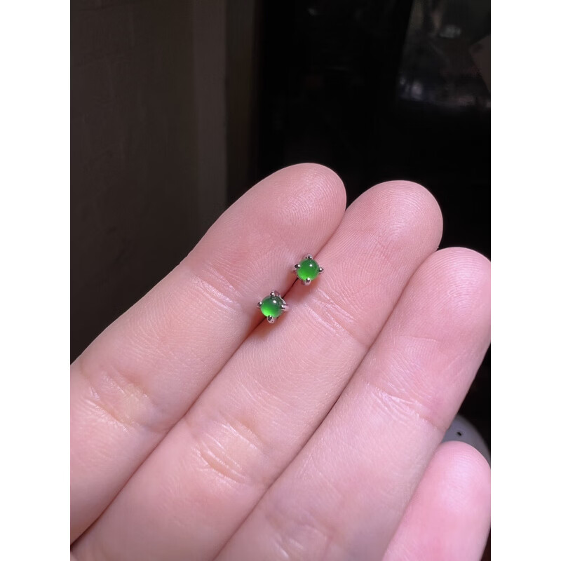 翡翠耳钉新款玉石女耳饰绿银敏百搭轻奢送自己闺蜜 卡3金四爪