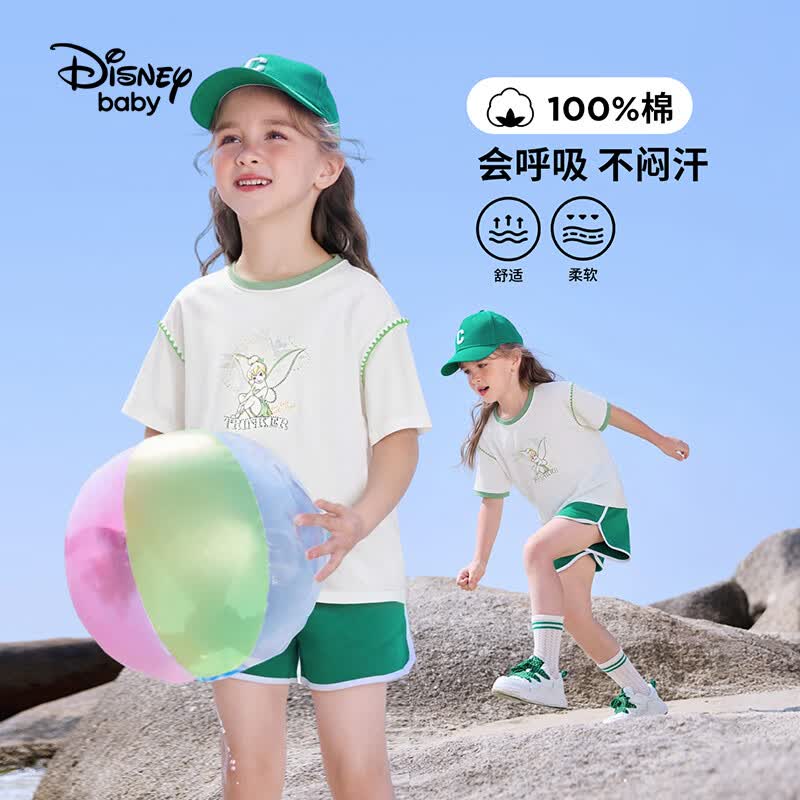 迪士尼（Disney）童装女童短袖T恤2026夏新款儿童印花短袖上衣中大童甜美百搭短袖t 本白2 140 高135-145cm重60-70斤
