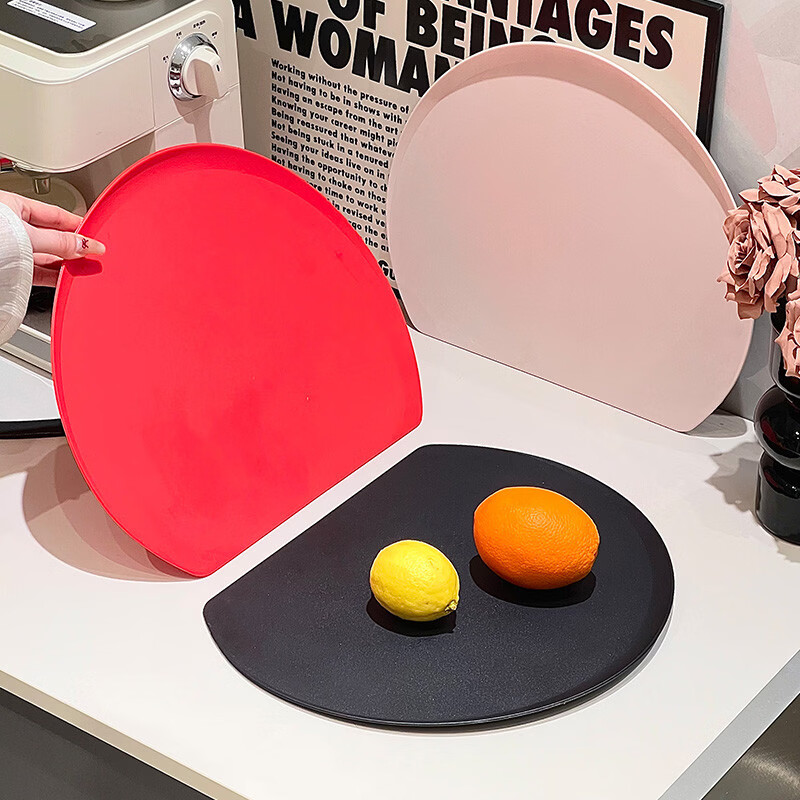 溥畔TPU抗菌防霉菜板切菜板半圆形案板双面厨房无痕砧菜板 粉色大号双面可用+防霉抗菌