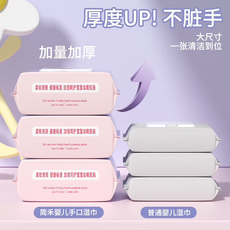 简禾纯水湿巾60片手口可用婴儿手口湿巾纸带盖温清洁无刺激 小宫女手口湿巾 60抽 6包