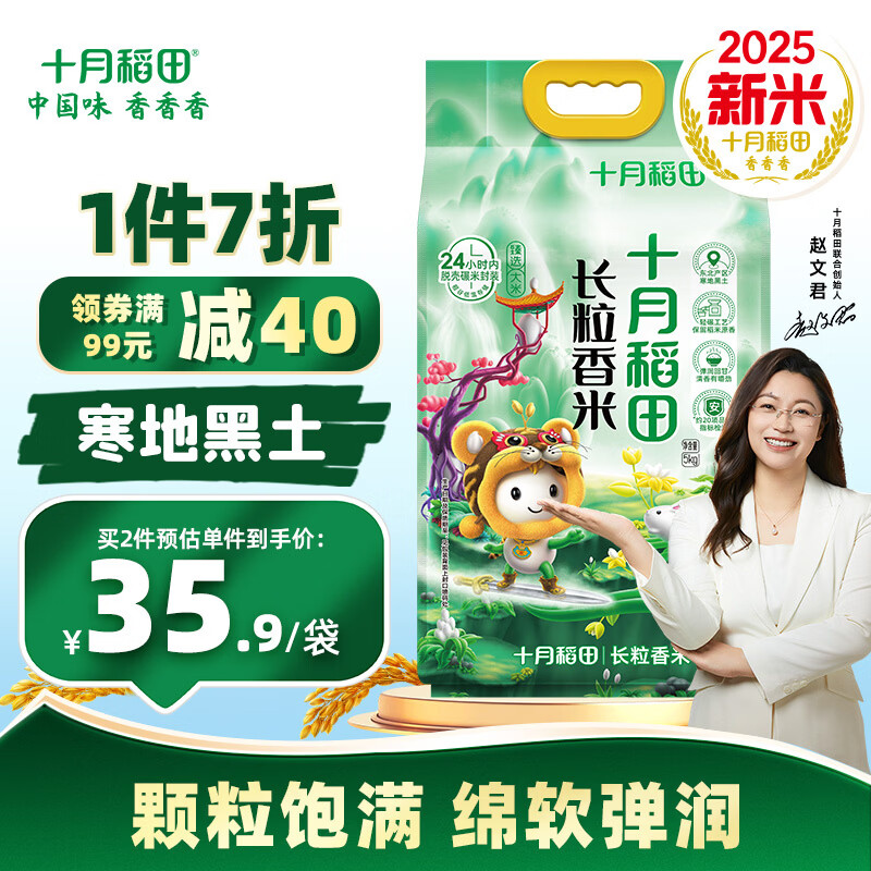 十月稻田 【2025年新米上市】长粒香大米5kg 东北大米10斤 团购福利 年货