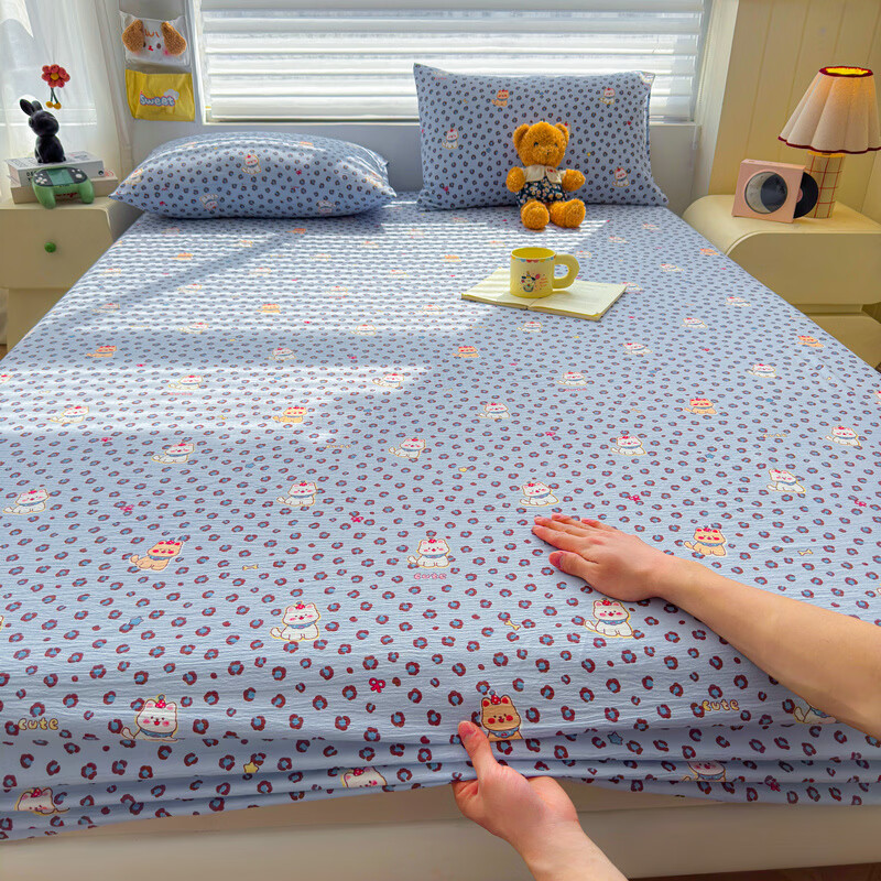 雅鹿A类双层纱床笠床罩单件席梦思床垫保护套罩宿舍全包床单四季通用 豹纹泡芙狗 【A类面料 软糯松软】 180x200cm床笠+枕套一对