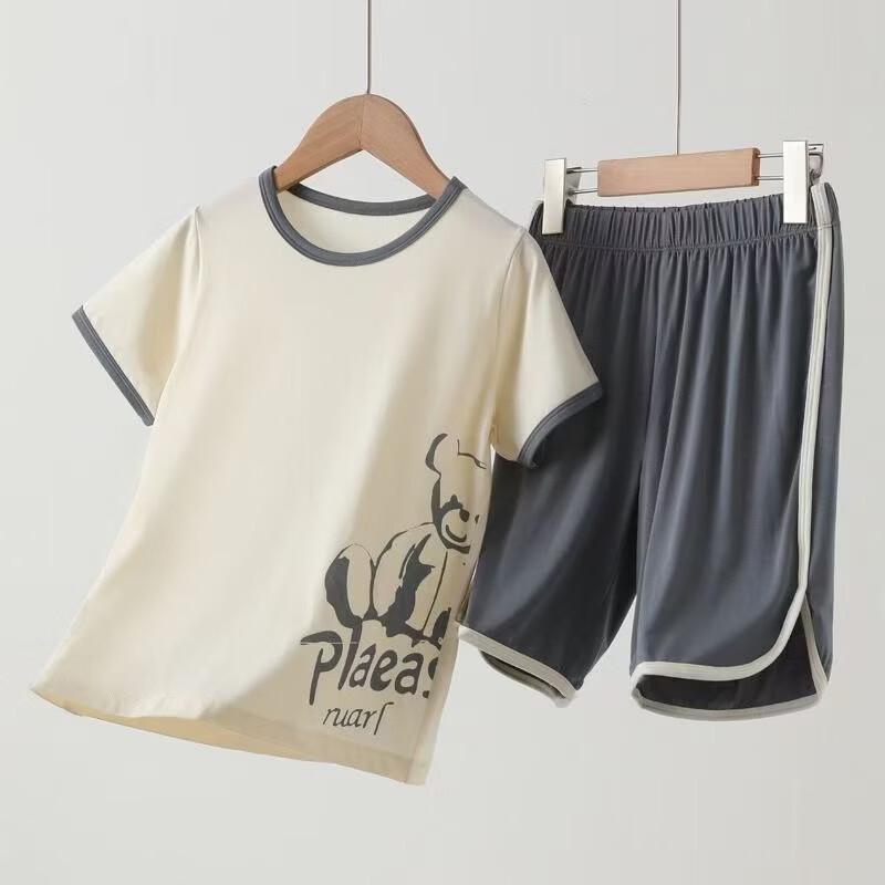 顶瓜瓜儿童睡衣男童夏季薄款男孩2026新款女童宝宝短袖家居服套装 蓝色熊宝 110  建议体重25-35斤