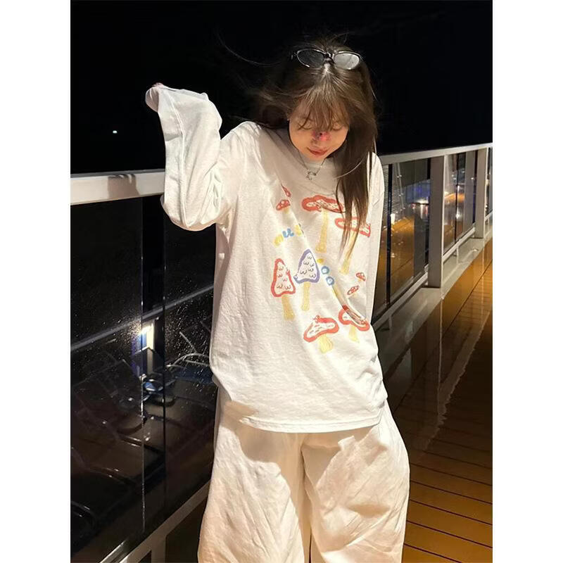 【源头直采】圆领薄款长袖T恤女防晒罩衫外搭小个子宽松休闲上衣 白色【雪花棉】 S