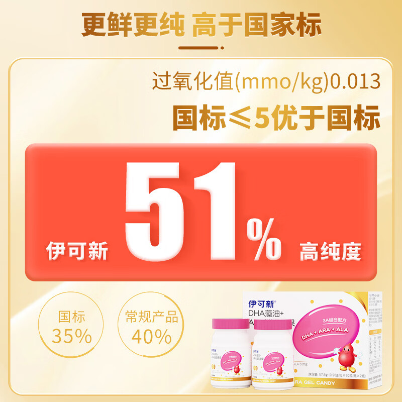 伊可新3A金装DHA藻油+ARA软胶囊 0-6岁新生儿婴幼儿童眼脑营养品dha藻油 60粒*3盒 赠AD钙镁锌液体钙*10支 3A升级配方 DHA+ARA+ALA