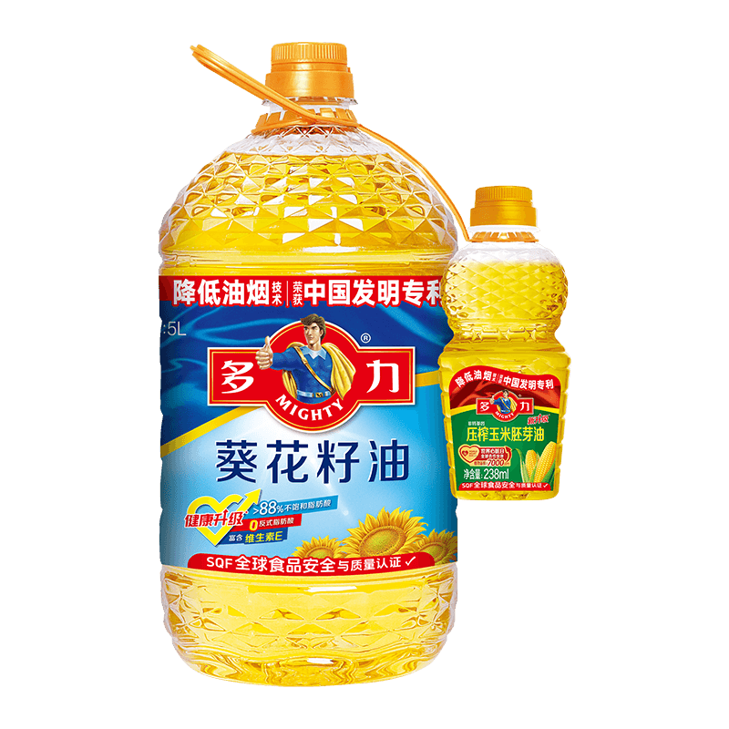 多力经典葵花籽油5L+238ml食用油物理压榨零反式脂肪酸