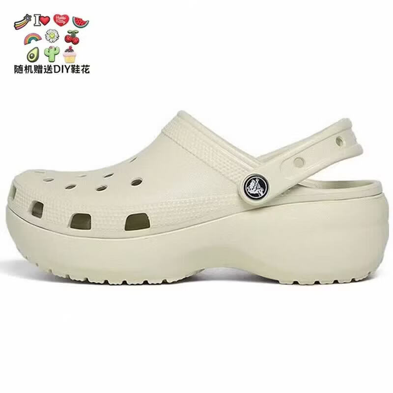 CORCS CROCS卡洛驰夏季新款云朵洞洞鞋女士厚底休闲凉鞋卡骆户外沙滩鞋女拖鞋 云朵骨白(含8枚CROCS鞋花) 36-37 =W6
