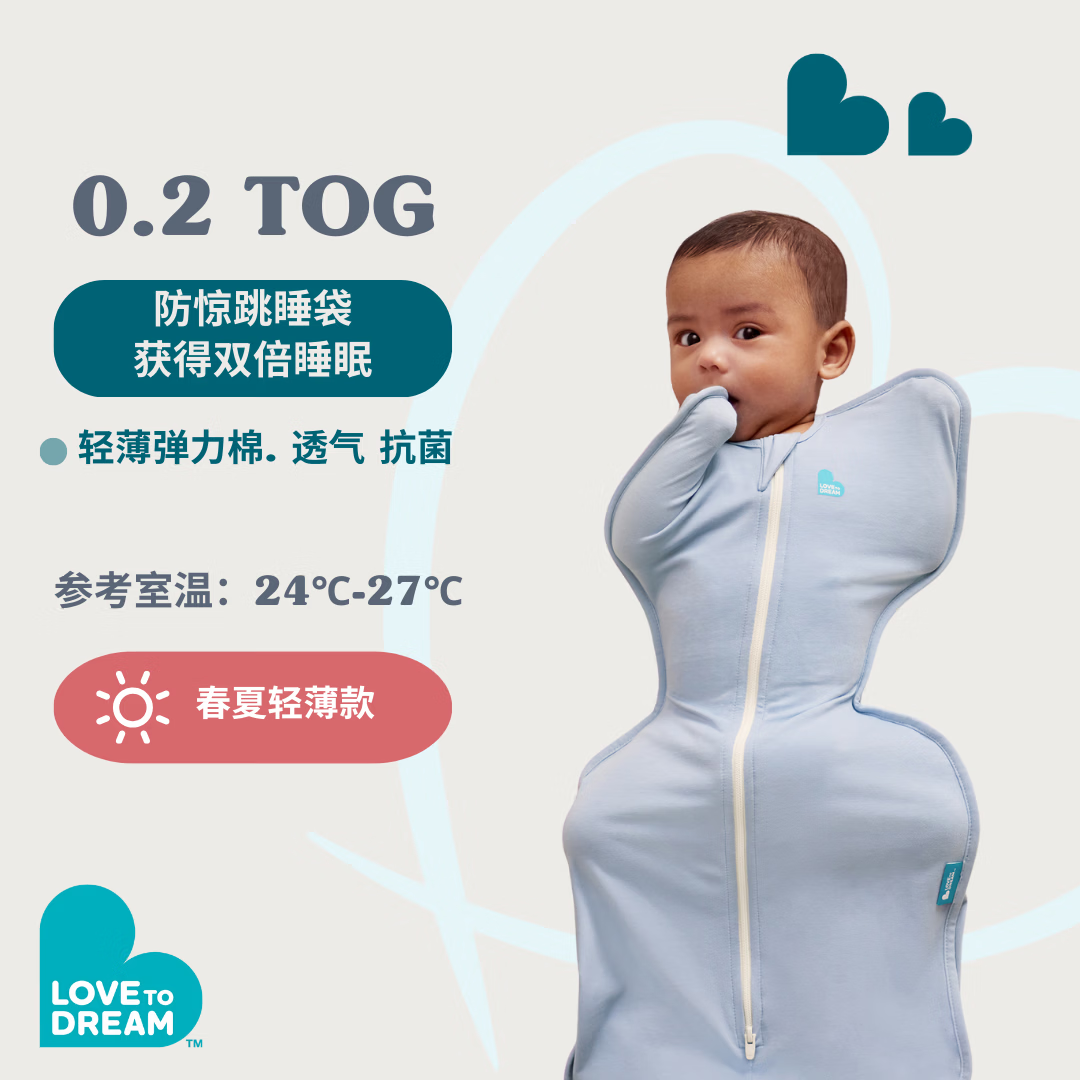 LOVE TO dream澳洲品牌防惊跳睡袋婴儿睡袋纯棉防踢被新生儿襁褓投降式宝宝睡袋 灰色 四季通用1.0tog M码：8-15斤（约3-6个月）