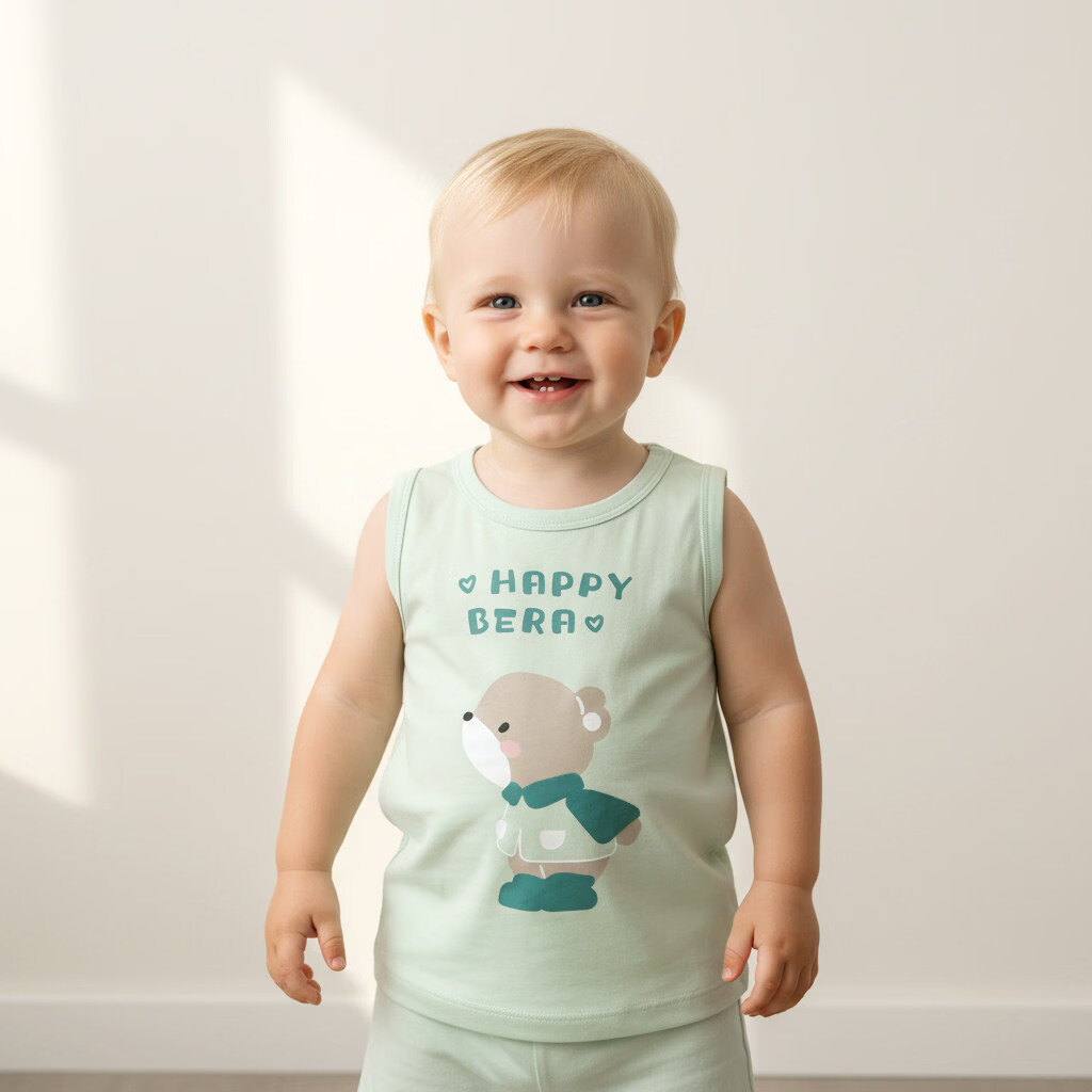 小猪大卫 PECODAVID婴儿背心夏男女宝宝薄款无袖上衣A类打底汗衫工字小背心 暖乐熊宝 100